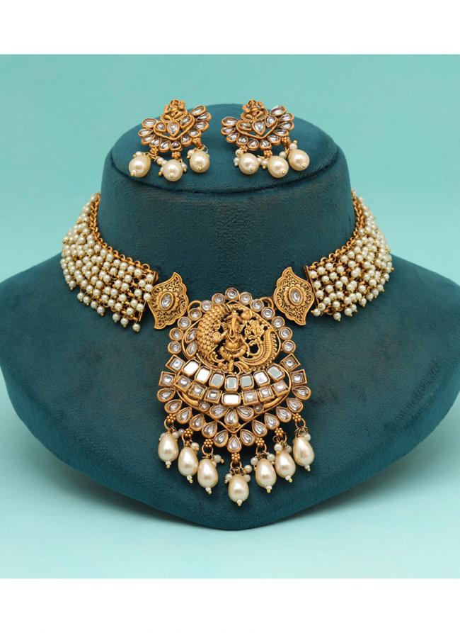   Wedding Wear  Gold Color Matte Gold Rajwadi Temple Necklace Set